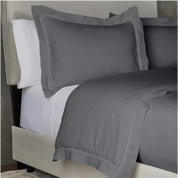 The Threadery 3 Piece Queen Duvet Cover Set Pure Belgian Linen Grey Quiet Shade - Picture 3 of 15